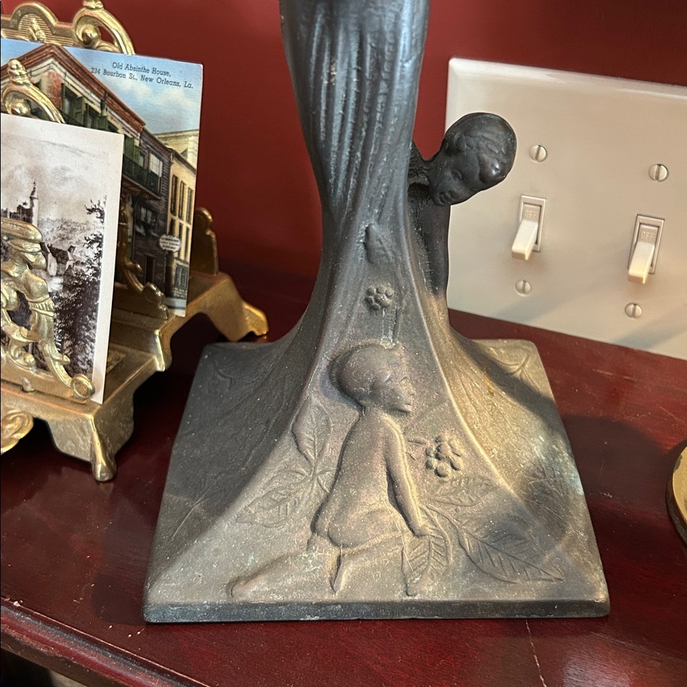 Antique Art Nouveau Bronze Figural Vanity Mirror Base - Picture 3 of 9
